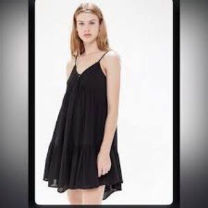 Urban Outfitters Agatha Ruffle Button-Front Babydoll Black Dress Size S